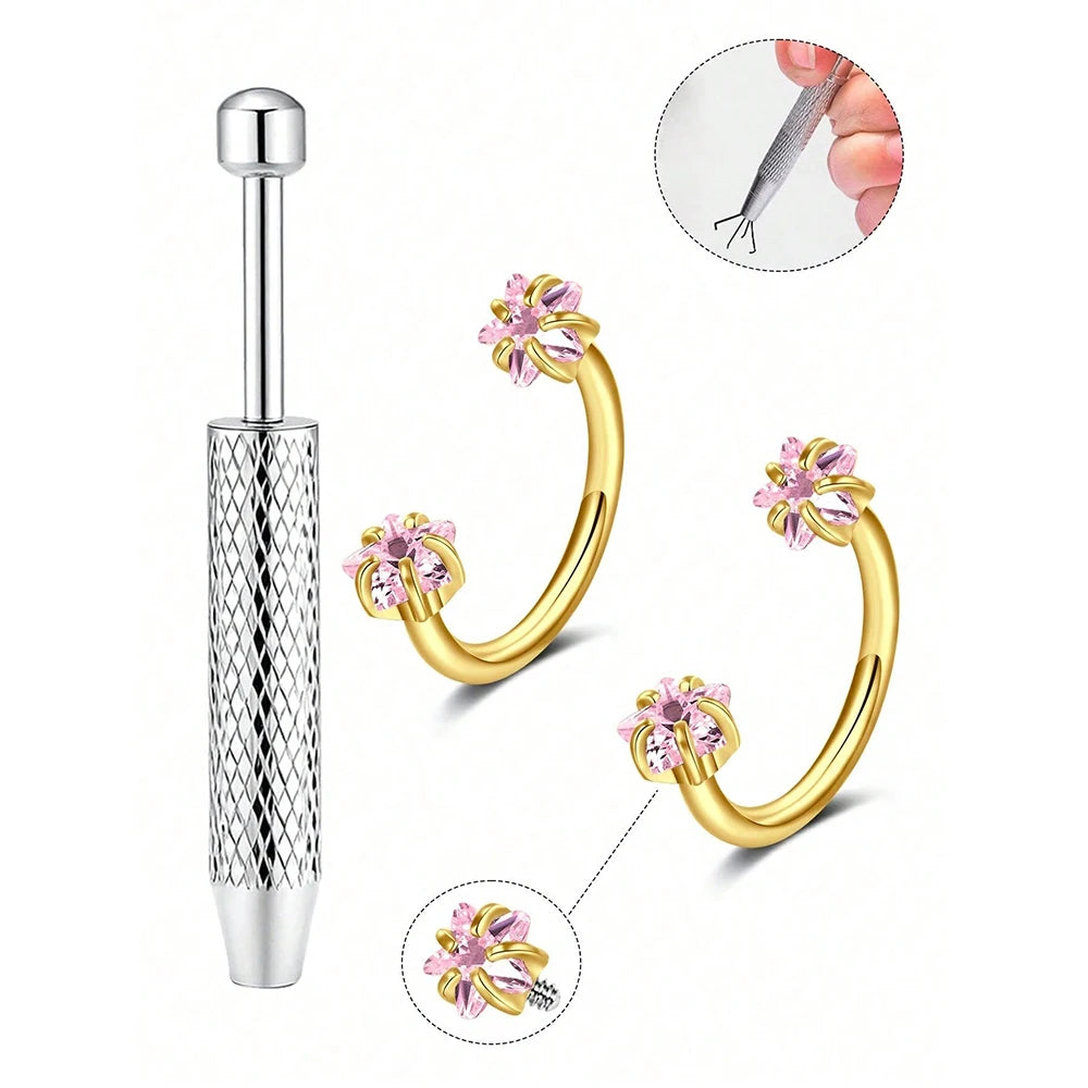 Stainless Steel Horseshoe Nose Studs With Cubic Zirconia
