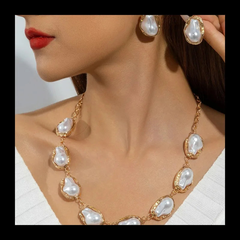 Earrings & Necklace Pearl Set