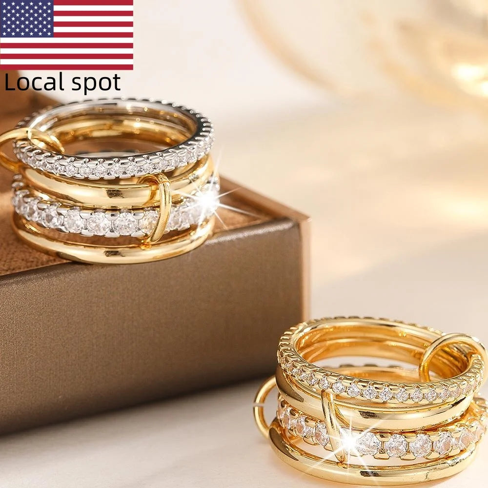Four Ring Copper Inlaid Zircon Stacking Ring
