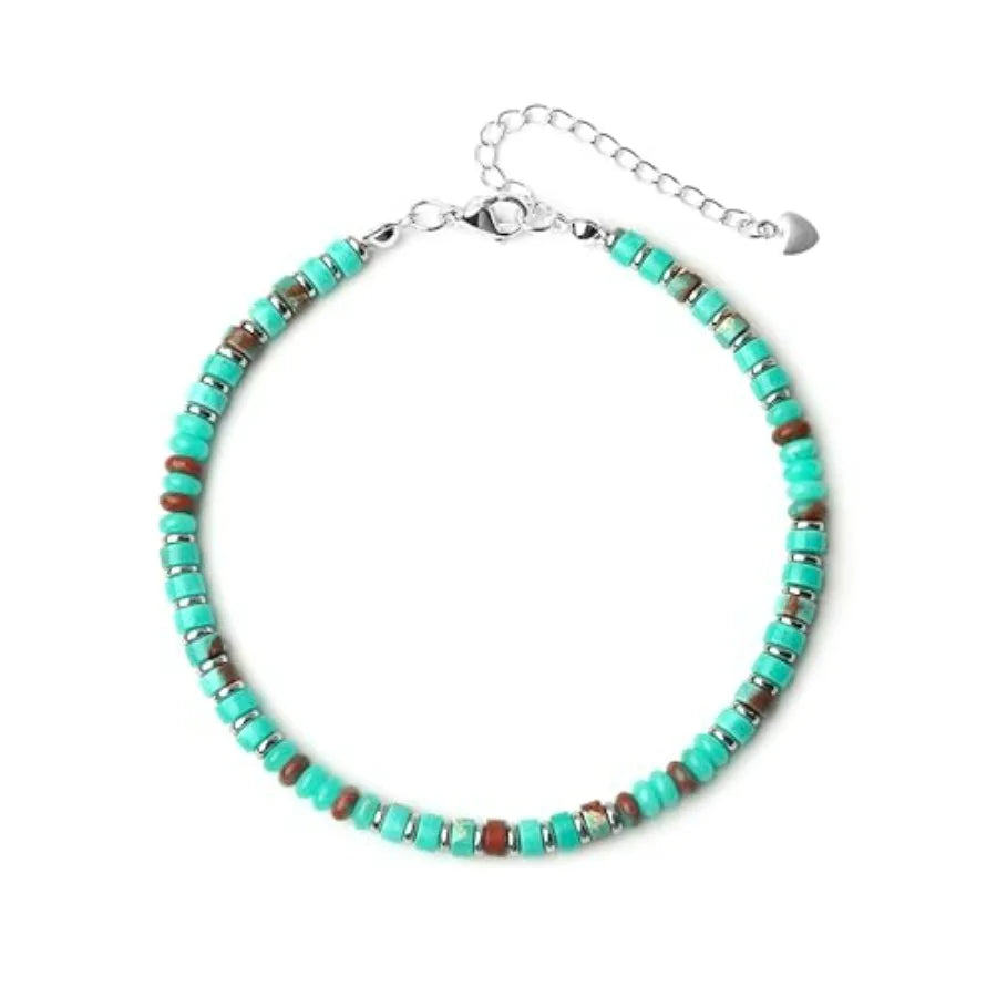 Natural Stone Beaded Anklets For Women Handmade Boho Turquoise Beads Jewelry