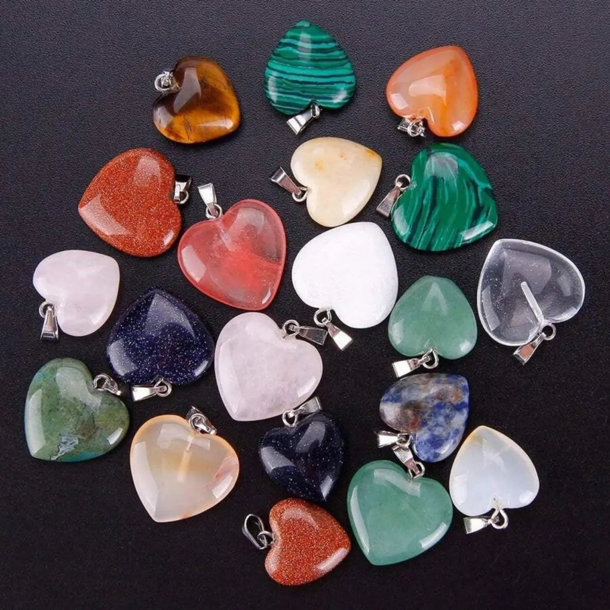 Heart Shaped Stone Pendant Charms Beads 10pcs Random Colors
