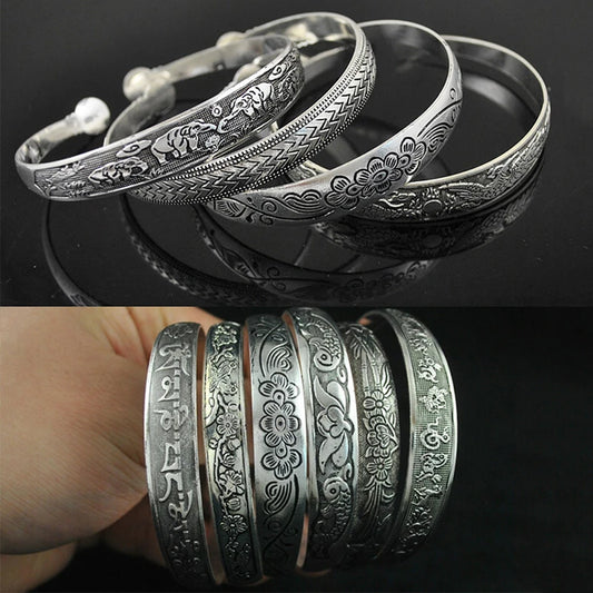 Tibetan Silver Bracelet Vintage Elephant Flower