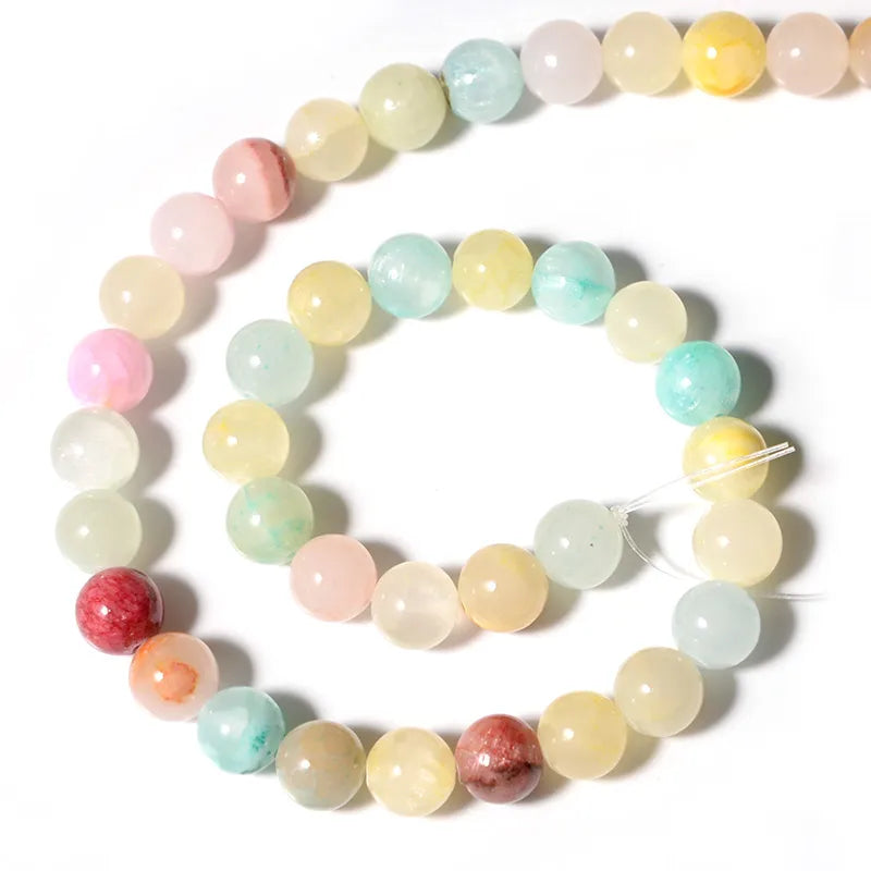 Natural Colorful Jade Stone Beads Round For Jewelry Making