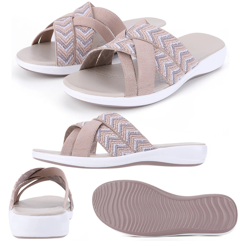 Women Slide Sandals Cross Strap Comfort
