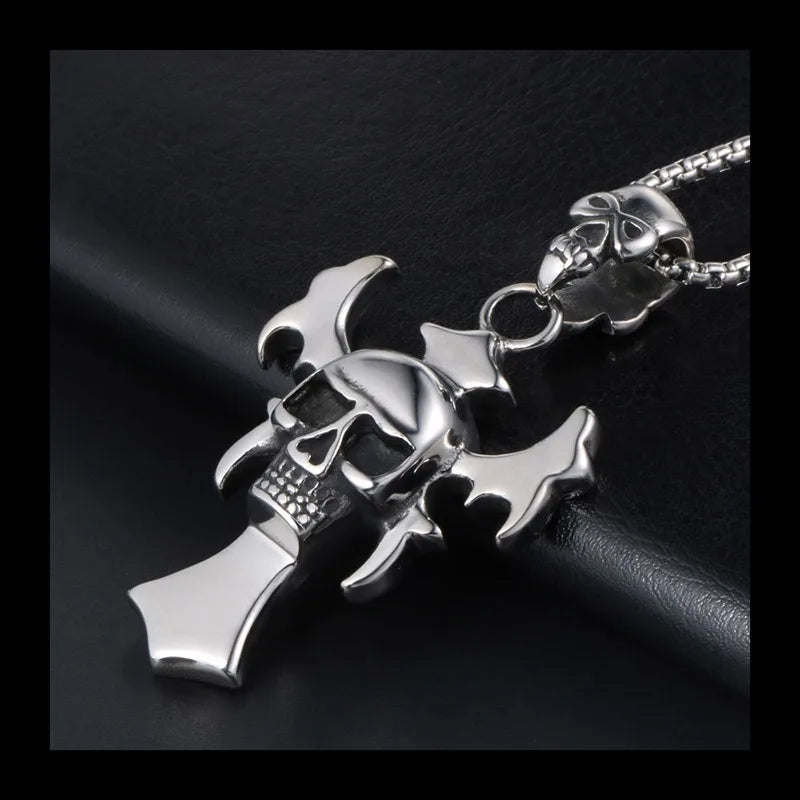Skull Pendant Necklace Cross Skull Vintage Style