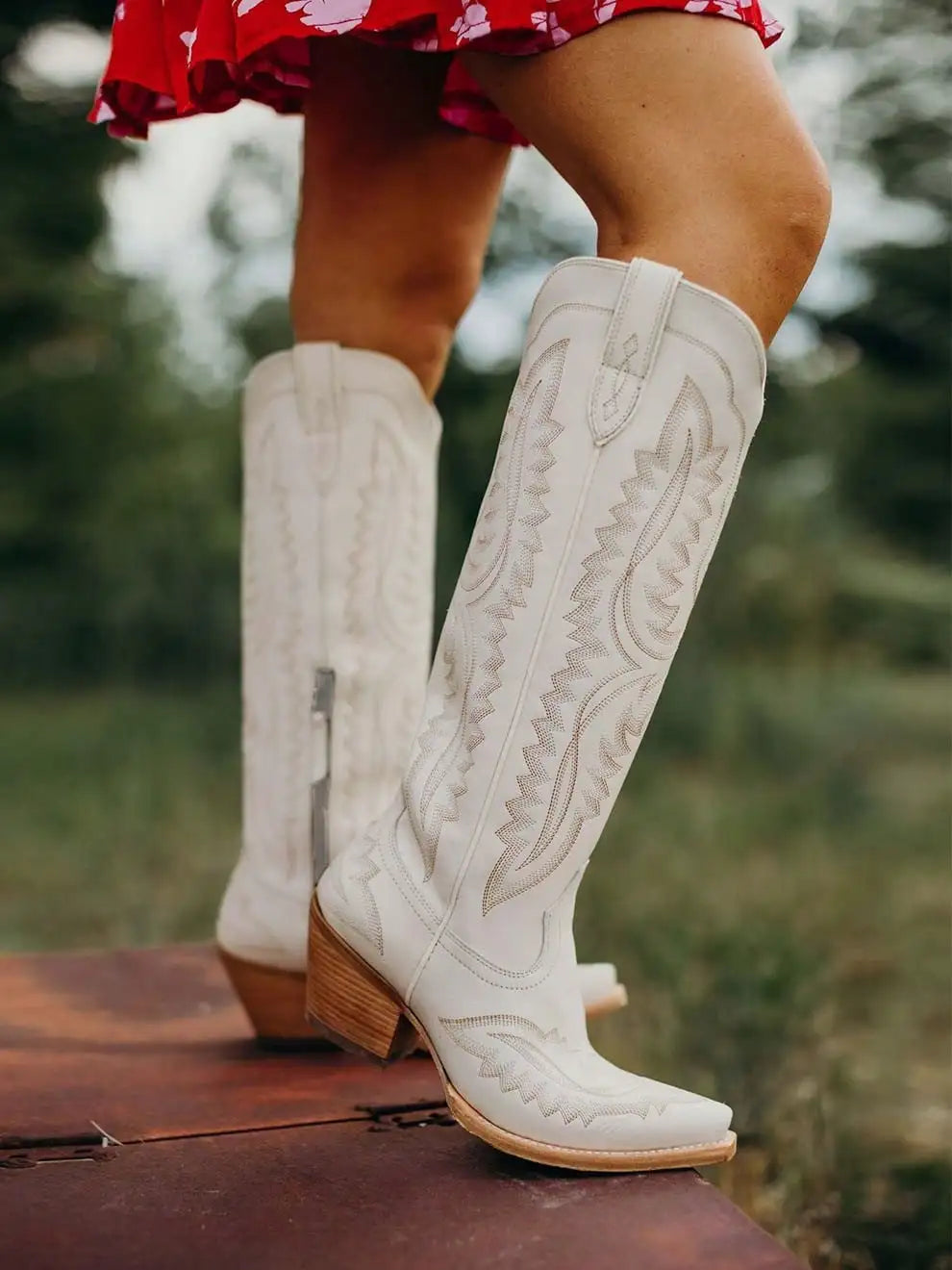 Boots For Women Point Toe Chunky Heels Knee High