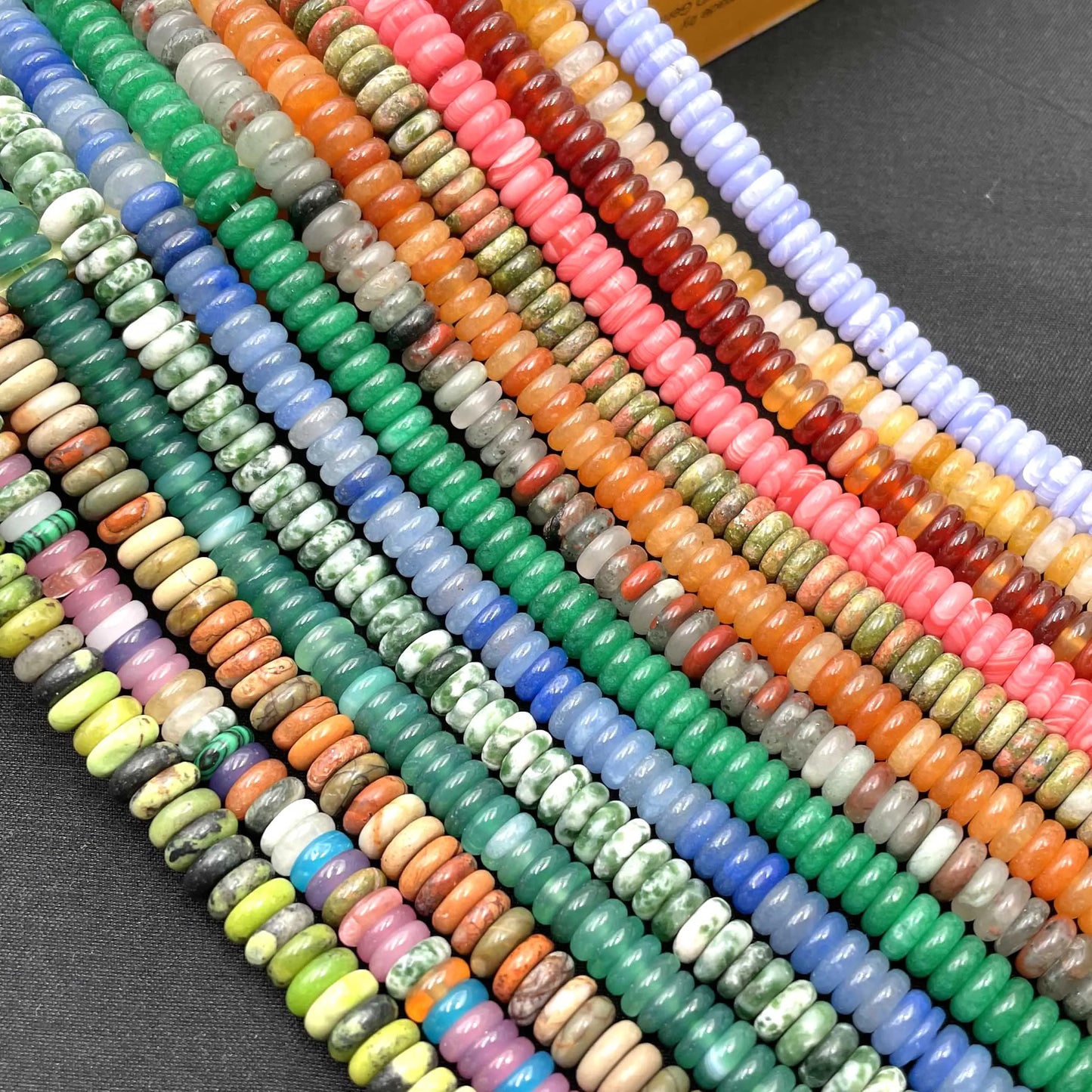 Natural Stone Bead Spacers Quartz Jasper Agate Flat Round