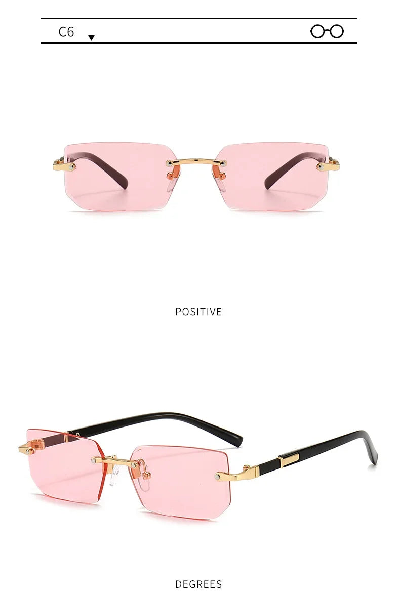 Sunglasses Frameless Diamond Shaped Leopard UV400 Small Frame