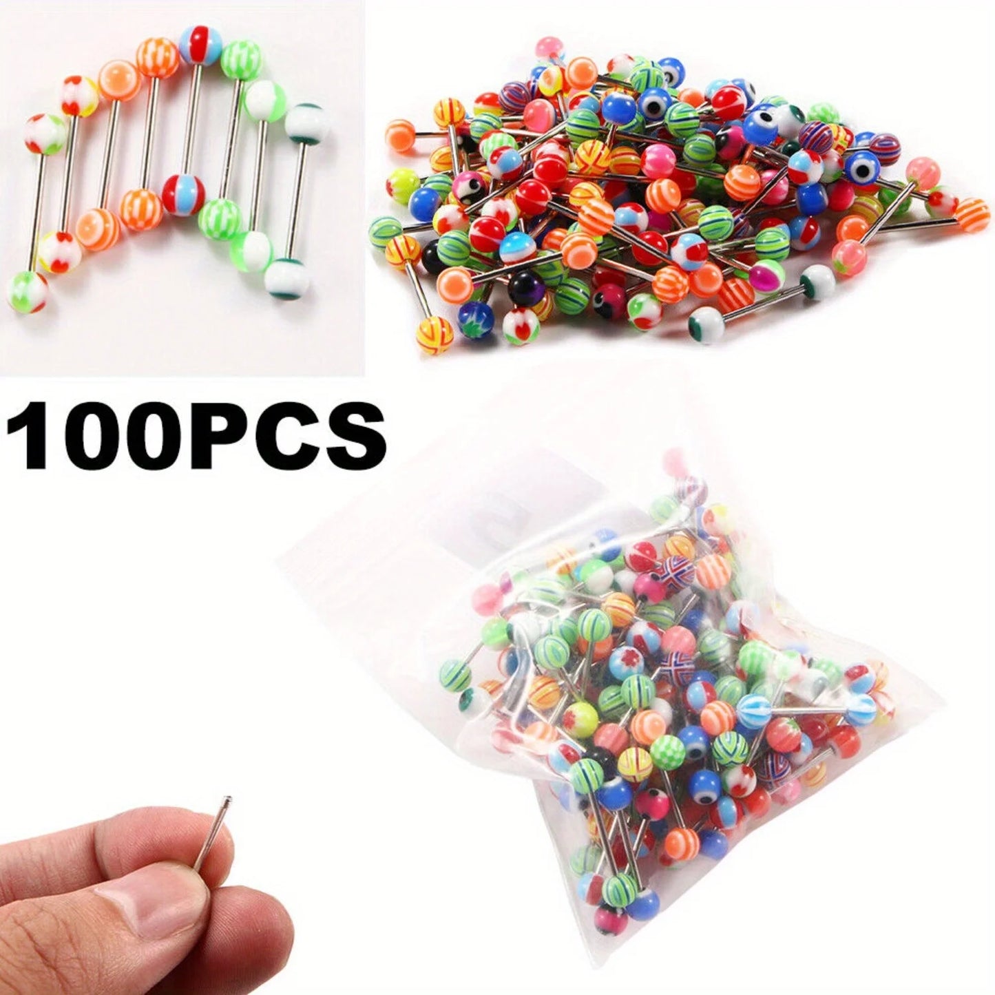 Tongue Navel Nipple Barbell Rings Set 100 Pieces