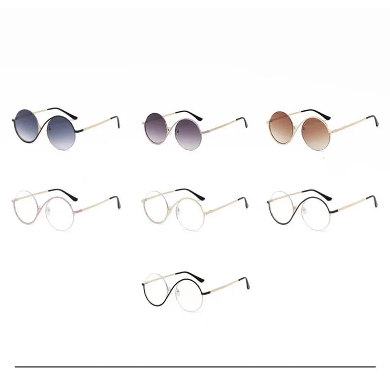 Half Frame Stainless Steel Circular Sunglasses UV400 For Women