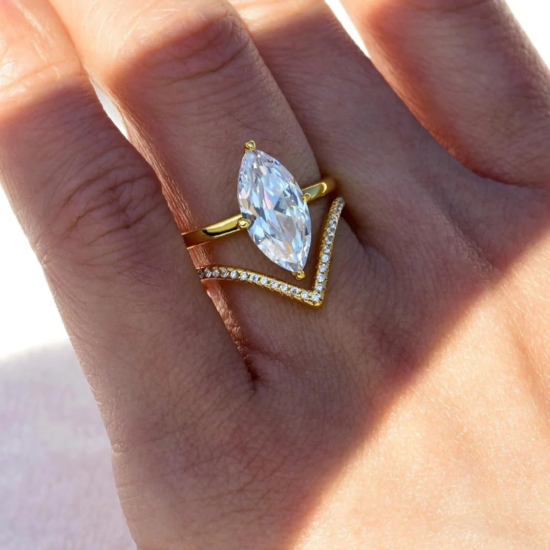 S925 Sterling Silvery Marquise Cut 3pcs Ring