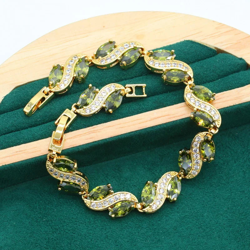 Elegant Jewelry Set Necklace Bracelet Ring Earrings 18K Gold Plated