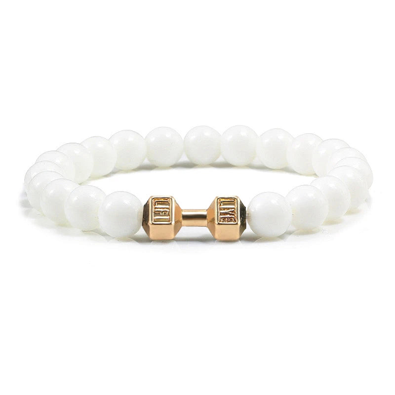 Bracelet Natural Volcanic Stone Matte Black Lave White Beads