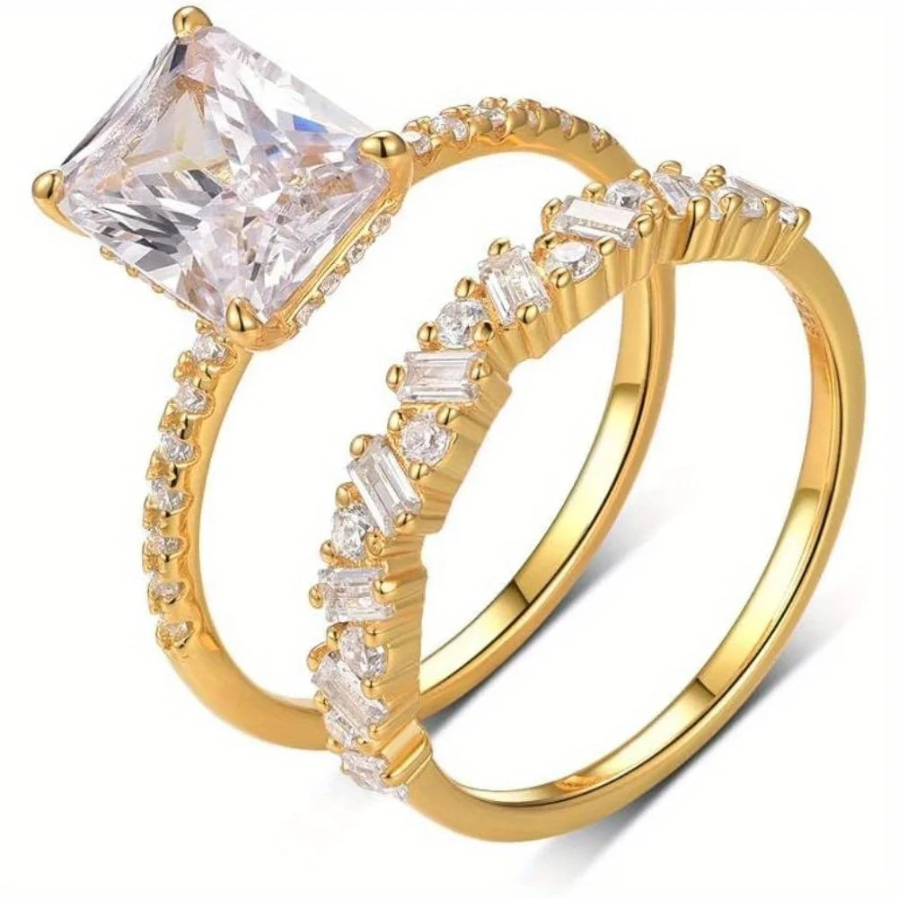 S925 Sterling Silver Moissanite Ring Set 18K Gold Plated