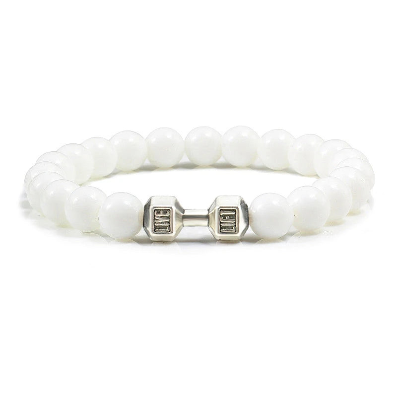 Bracelet Natural Volcanic Stone Matte Black Lave White Beads