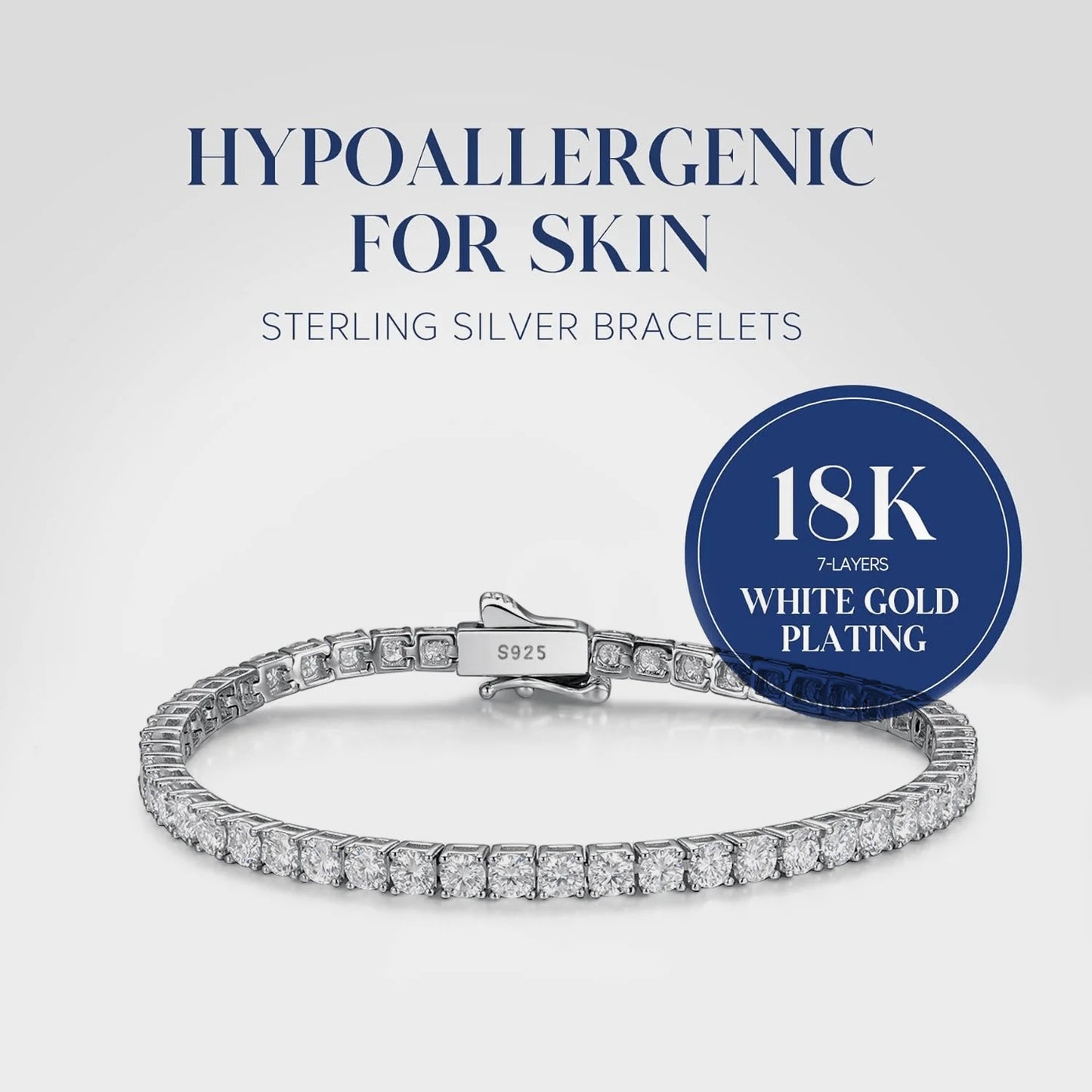 S925 Sterling Silver Moissanite Tennis Bracelet Hypoallergenic