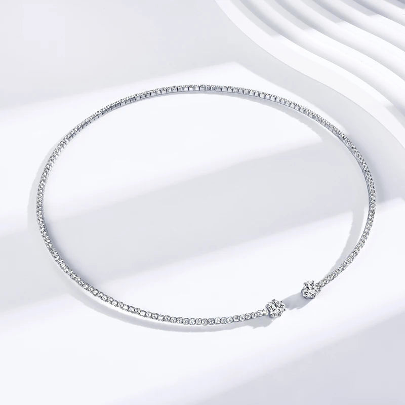 Oxtao Open Moissanite Heart Tennis Necklace Sterling Silver