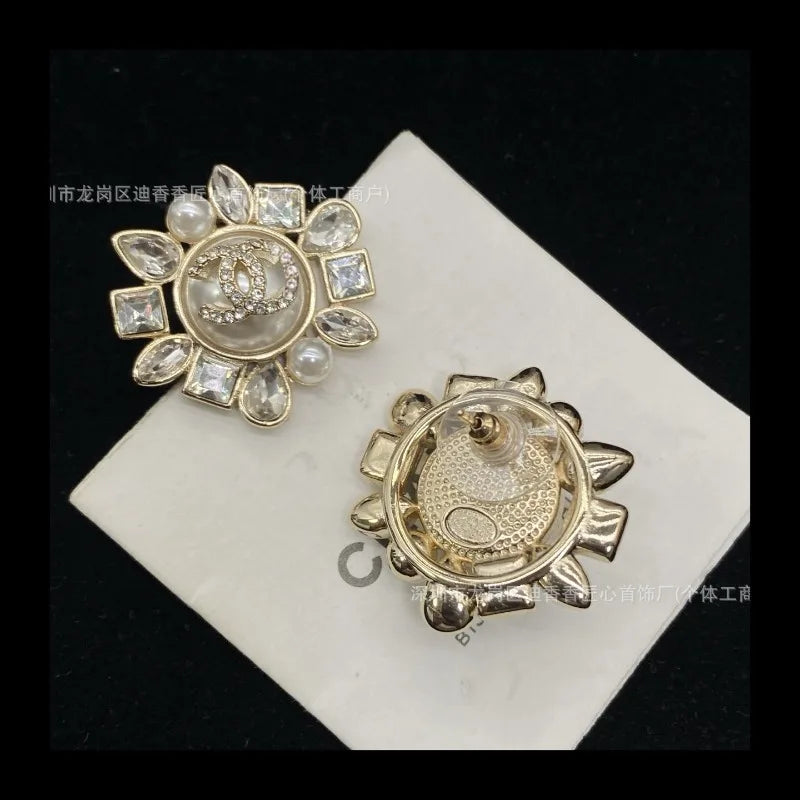 Earrings Horse Eye Diamond Pearl Sunflower Geometric
