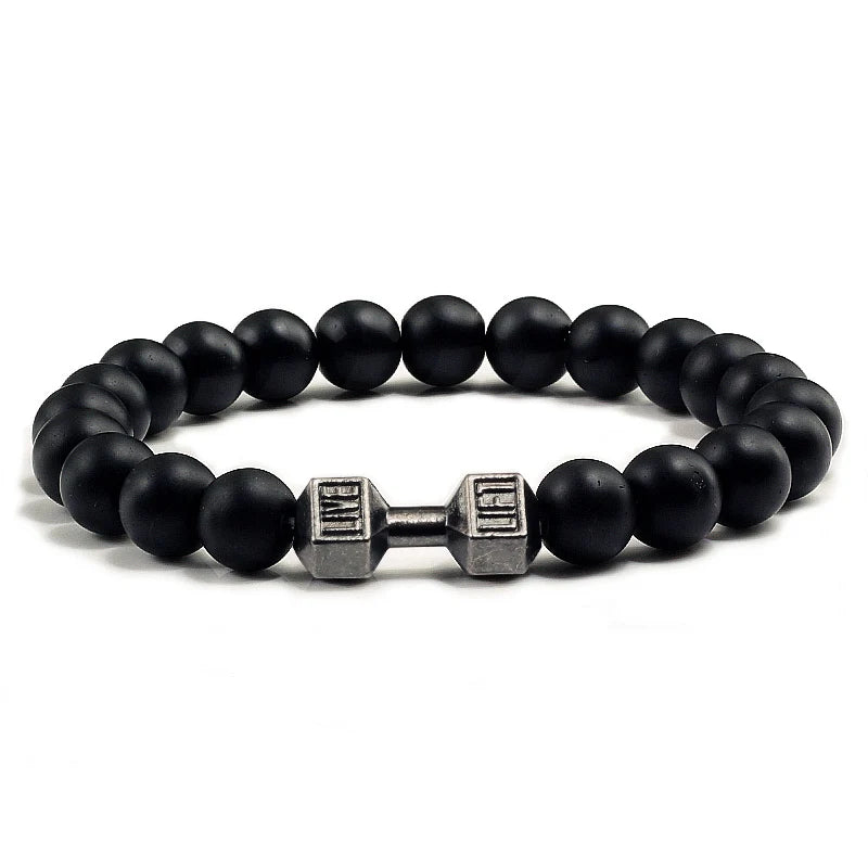 Bracelet Natural Volcanic Stone Matte Black Lave White Beads