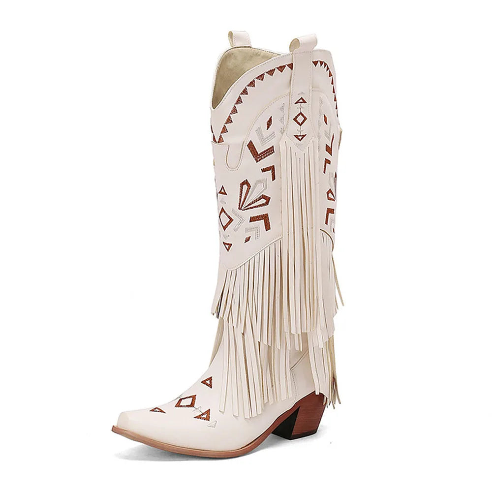 Women Western Boots Pointed Toe Chunky High Heel