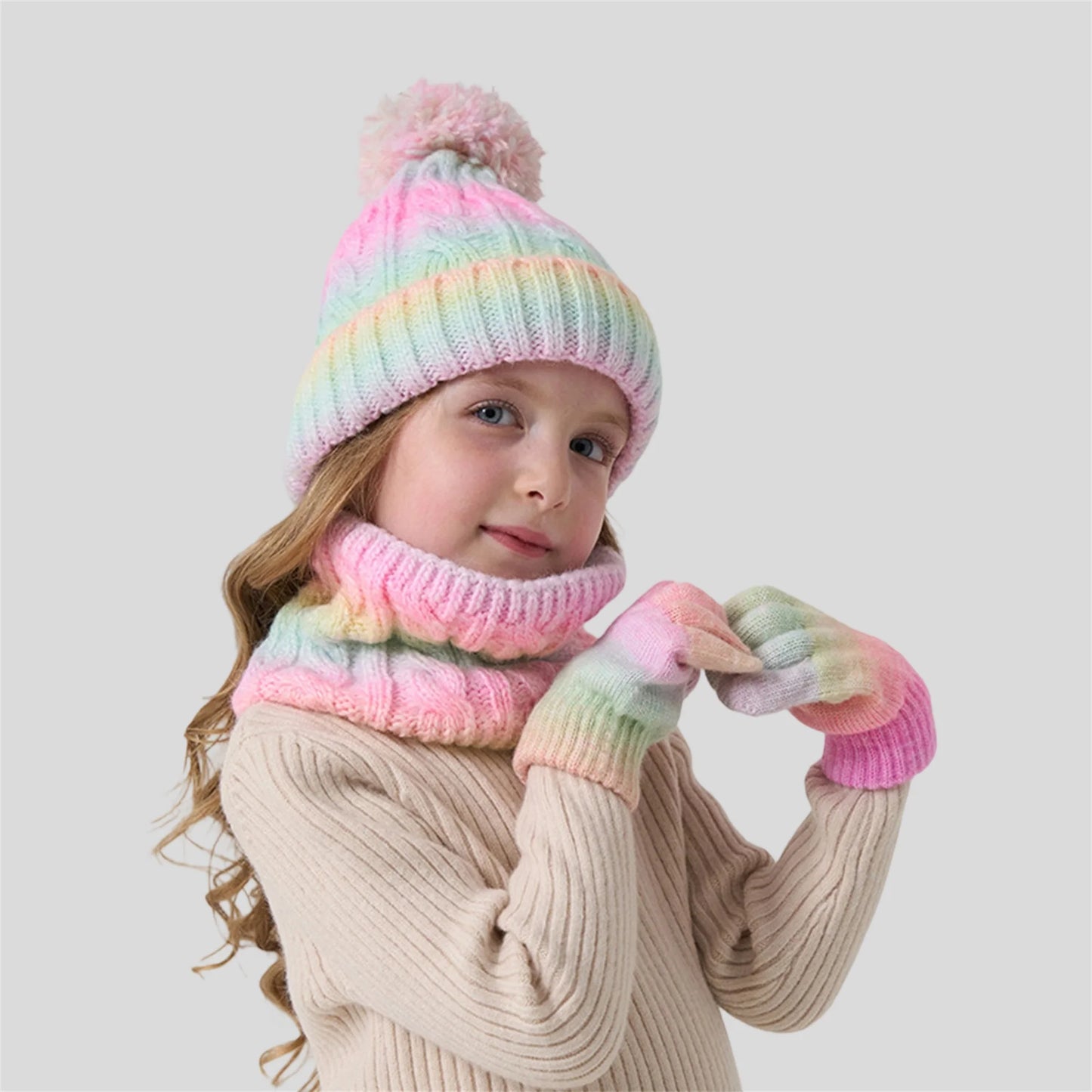 Toddler Winter Hat Scarf Gloves Set Soft Knit