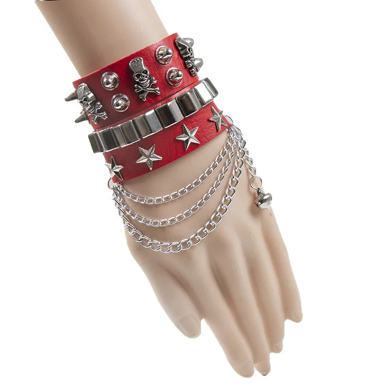 Bracelet Leather adjustable  wristband stud buckle
