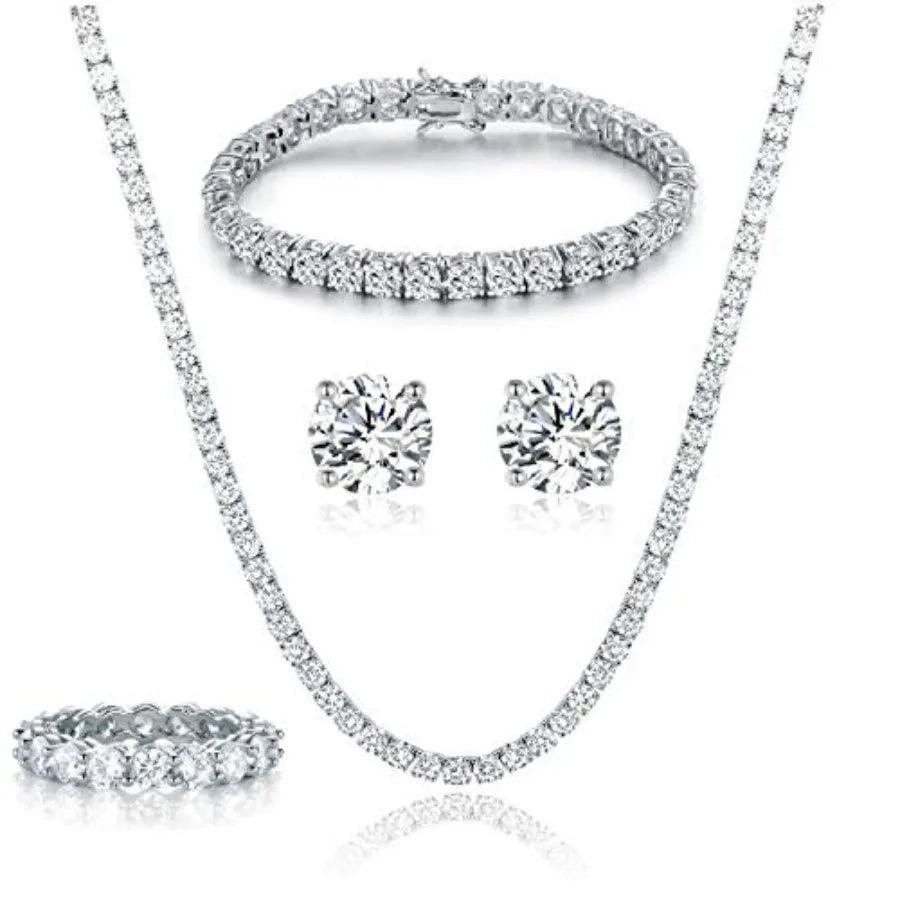 Hypoallergenic Steel Jewelry Set Necklace Bracelet Earrings Ring 4Piece