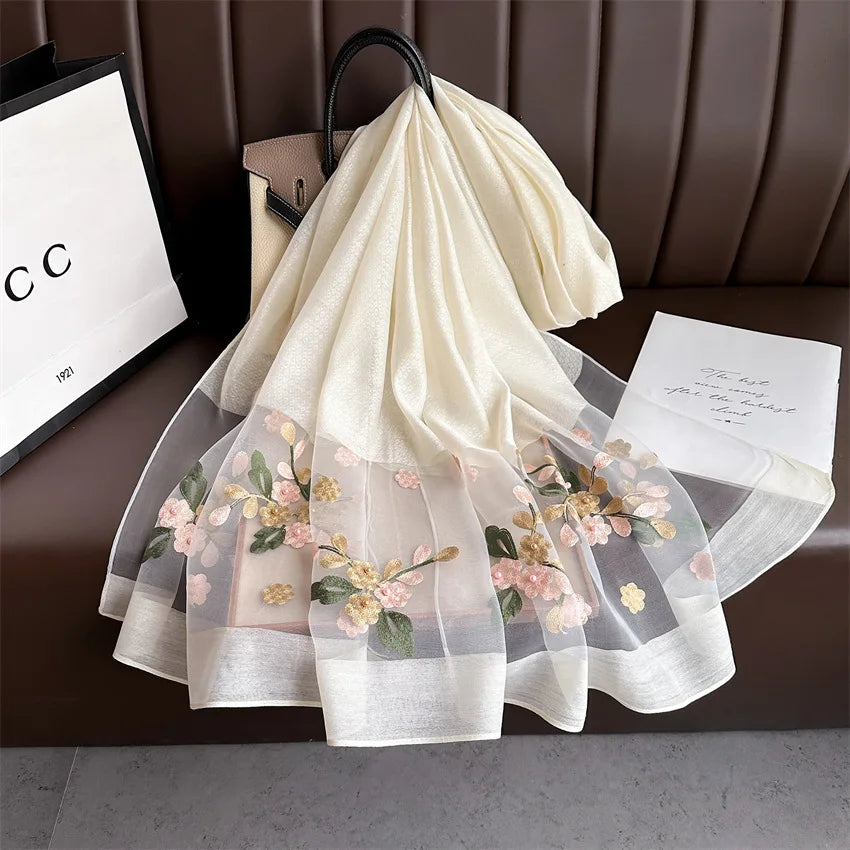 Scarf Embroidered Floral Print Wrap