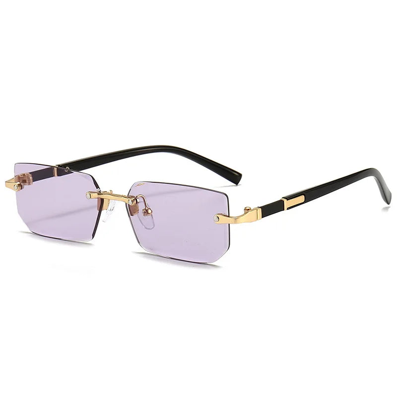 Sunglasses Frameless Diamond Shaped Leopard UV400 Small Frame