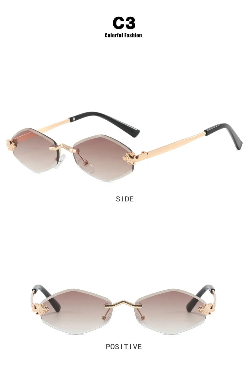 Sunglasses Frameless Diamond Shaped Leopard UV400 Small Frame