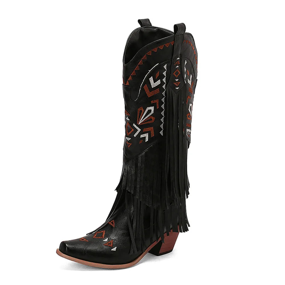 Women Western Boots Pointed Toe Chunky High Heel