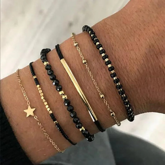 Bohemian Heart Bead Bracelets Set For Women With Crystal Pendants