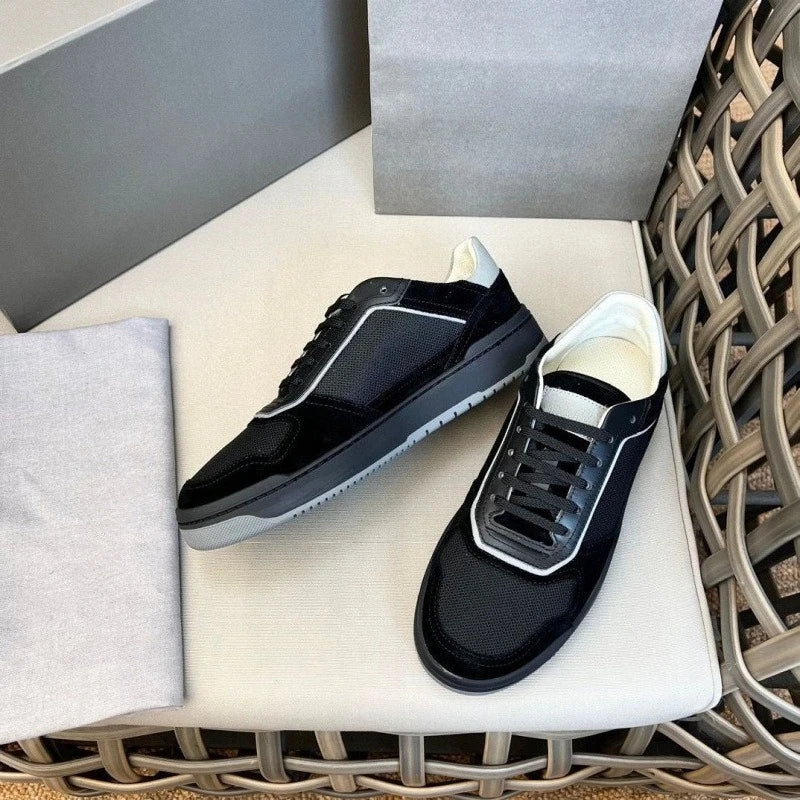 Men's Breathable Mesh And Cowhide Leather Sneakers Lace Up Trainers