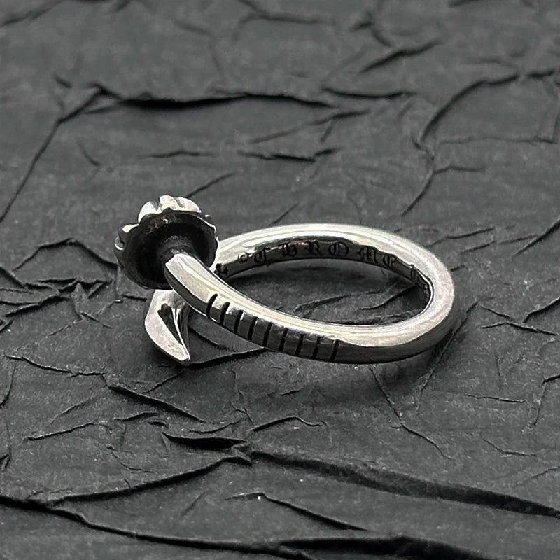 NONECN S925 Sterling Silver Nail Ring Retro Convex Design