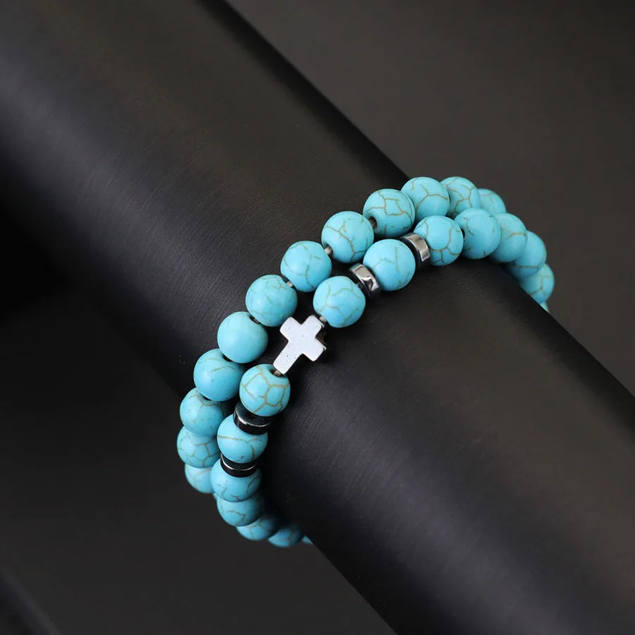 Bracelet Set Natural Wenge Wooden Cross Beaded Wrap Jewelry