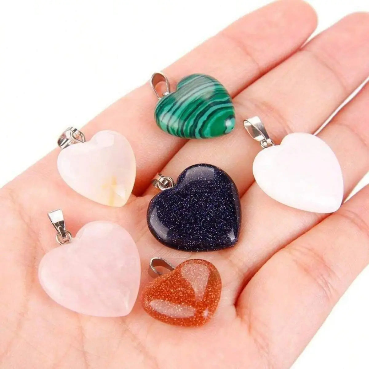 Heart Shaped Stone Pendant Charms Beads 10pcs Random Colors