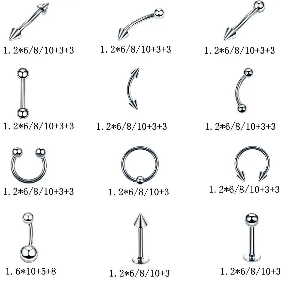 MODRSA Stainless Steel Body Piercing Jewelry Set for Multiple Piercings