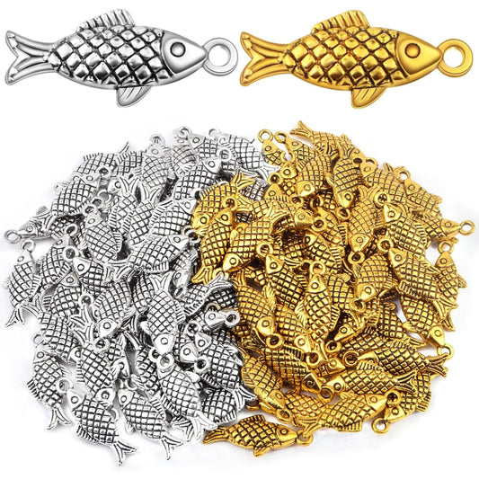 100pcs Ocean Fish Pendant Charms Tibetan Style Sea Animal Fishing Pendants for DIY Necklace Bracelet Earrings Jewelry Making