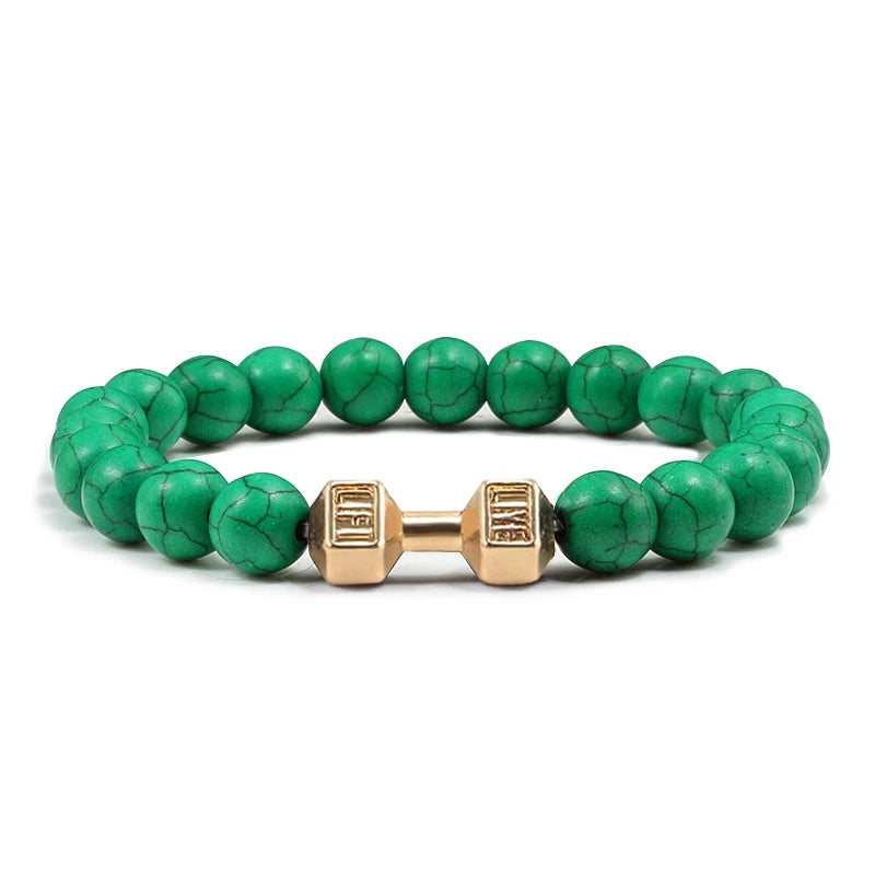 Bracelet Natural Volcanic Stone Matte Black Lave White Beads