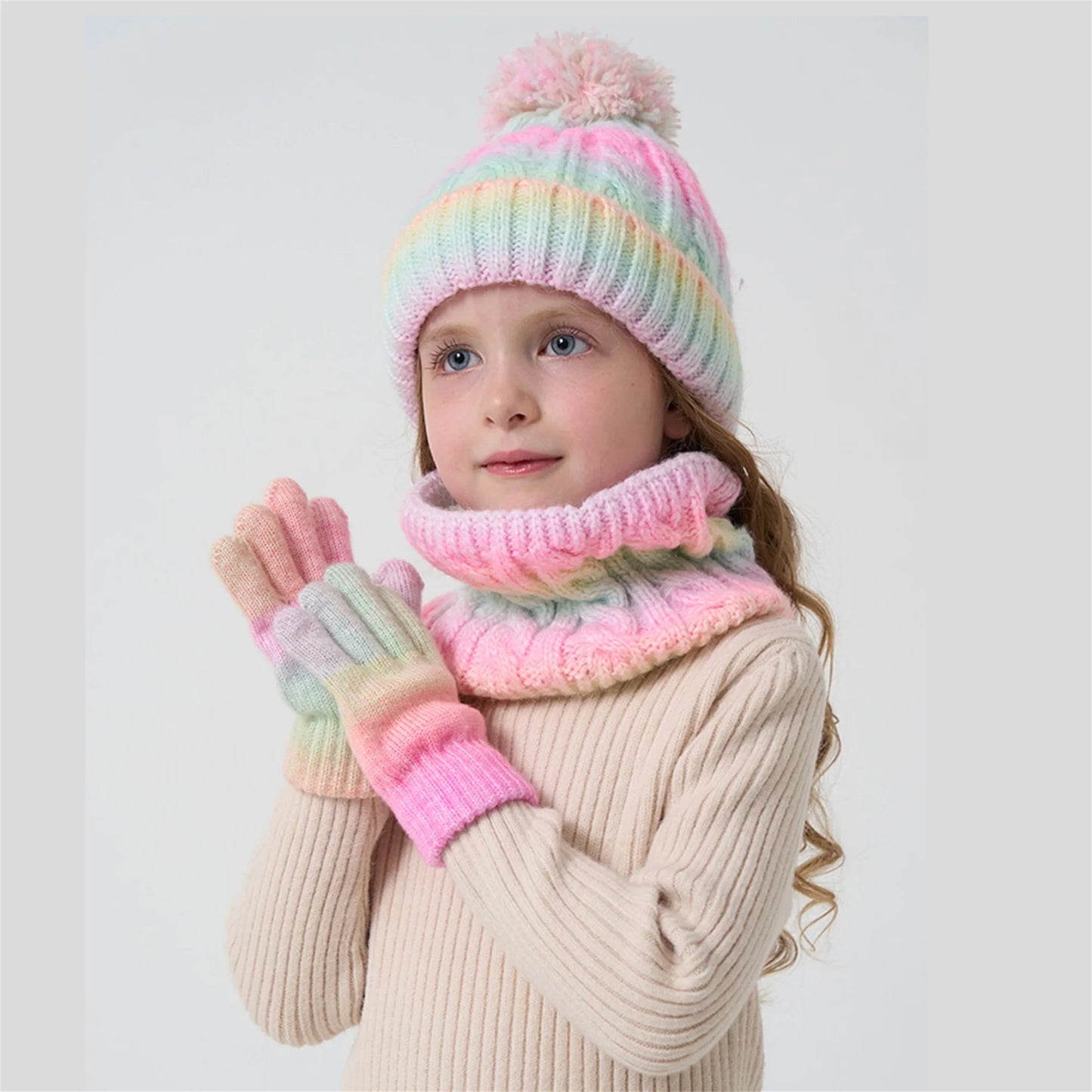 Toddler Winter Hat Scarf Gloves Set Soft Knit