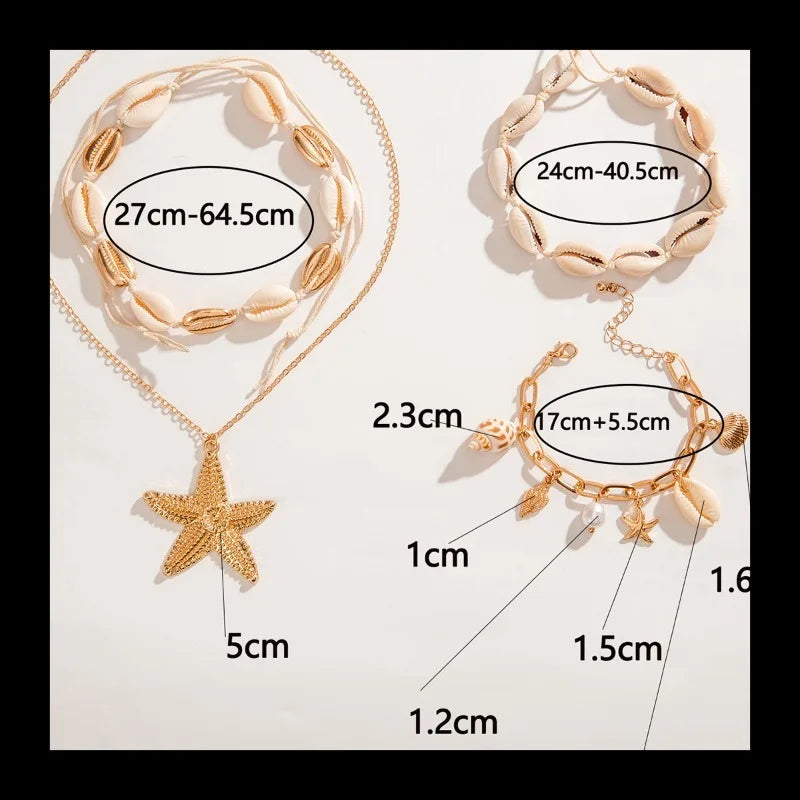 Necklace & Bracelet Shell Braided Rope Set