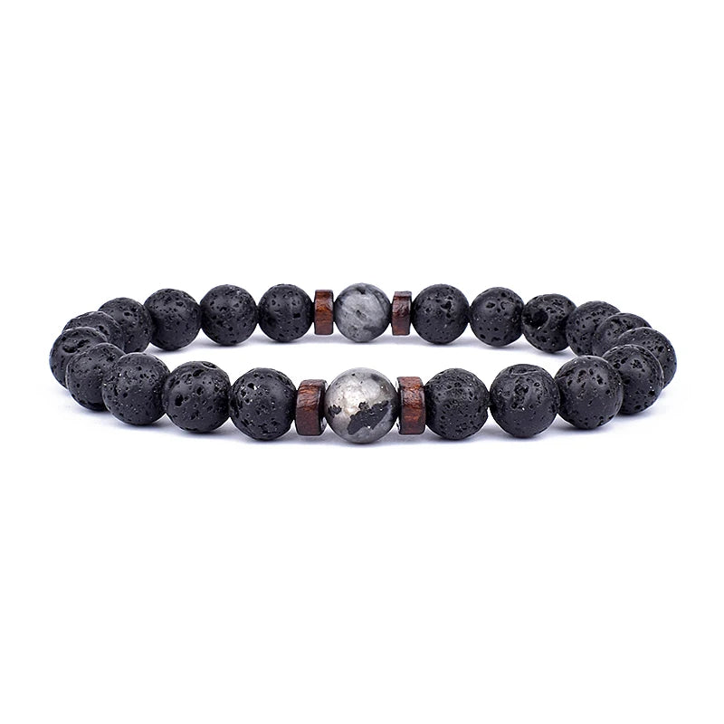 Volcanic Stone Lava Wood Beaded Bracelet Tibetan Buddhist Unisex Gift