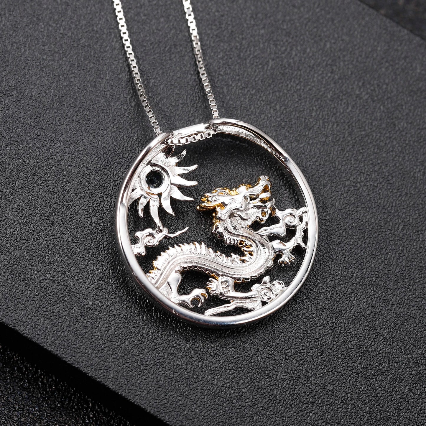 925 Necklace Silver Blue Topaz Dragon Pendant