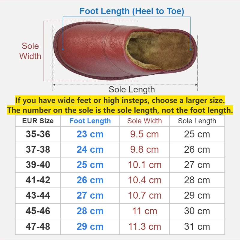 Leather Slippers With Plush Lining Non Slip