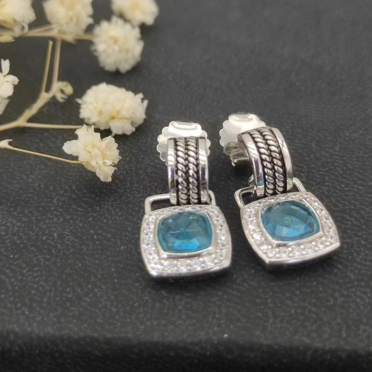 Sterling Silver Zircon Stud Earrings 925