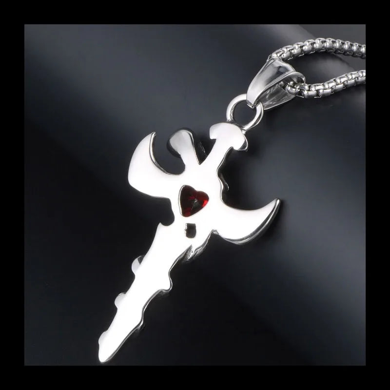 Angel Sword Necklace Pendant Titanium Steel With Red Opal
