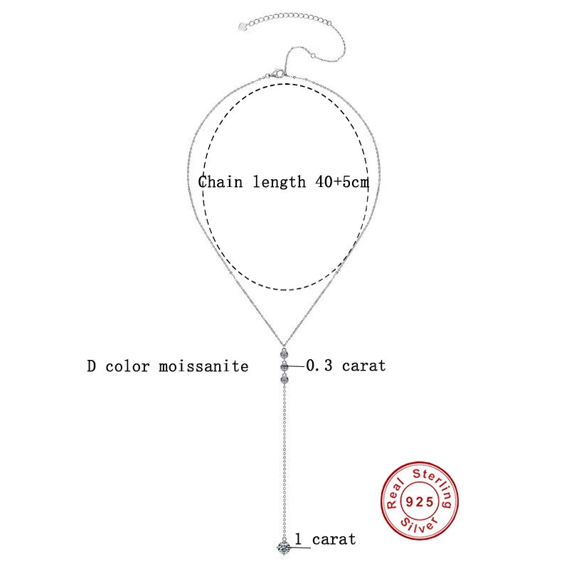 Moissanite 925 Sterling Silver Tassel Pendant Necklace