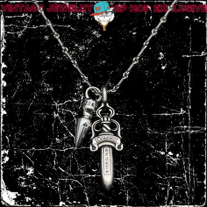925 Sterling Silver Sword Bullet Pendant Necklace