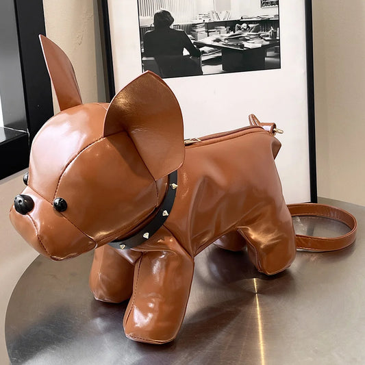 PU Leather Bulldog Shaped Messenger Bag With Adjustable Strap