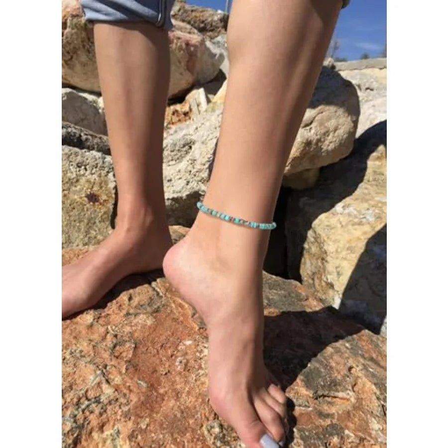 Natural Stone Beaded Anklets For Women Handmade Boho Turquoise Beads Jewelry